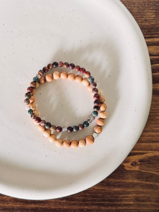 Wood + Picasso stone bracelet