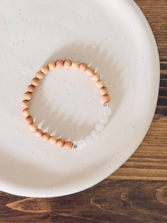 Wood + jade stone bracelet
