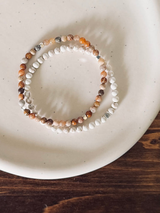 White turquoise + fossilized coral bracelet set